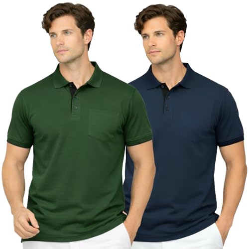 Image of Men's Premium Cotton Pique Polo T-Shirt, Classic Fit Short Sleeve Casual Summer Shirt, Soft & Breathable Fashion Polo