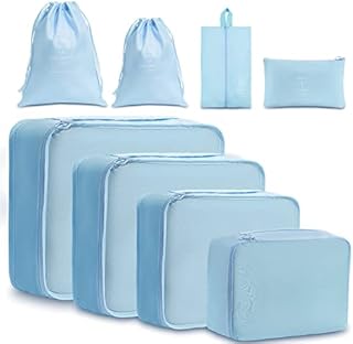 Meowoo 8Pcs Packing Cubes for Suitcases, Waterproof Travel Luggage Organizer Packing Bags Travel Essentials Bag with Shoes Bag Storage Bags