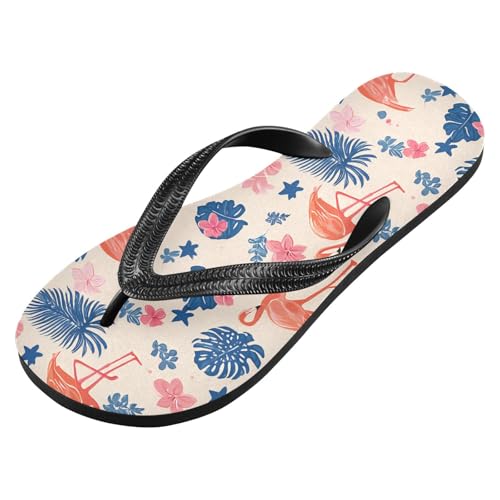 ALAZA Orange Flamingo Flip Flops for Women Fashion Beach Slippers Comfort Mens Flip Flops Non-Slip Rubber Shower Slippers Sandal for Hotel Travel Sport,XS2