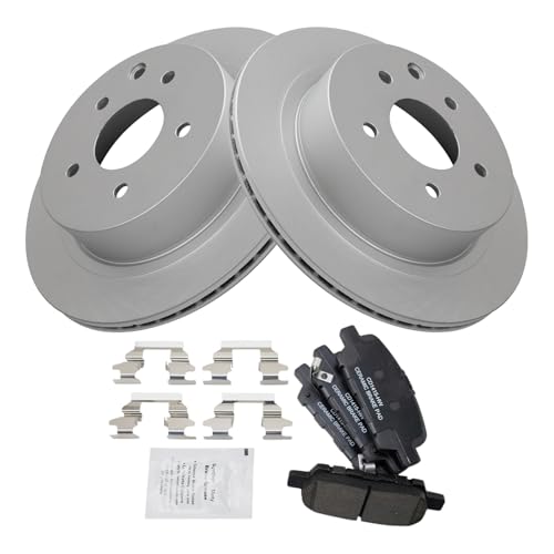 Image of TRQ Rear Brake Pad and Rotor Set Ceramic Coated Rotors Compatible with 2003-2005 Infiniti G35 350Z 2011-2017 Nissan Leaf 2014-2017 Juke Rogue