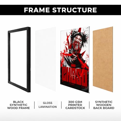 Image of Aniculture Monkey D. Luffy Framed Anime Poster - A4 Size Black Frame - One Piece Wall Art - Premium Glossy Print - Aesthetic Gaming Room & Office Decor