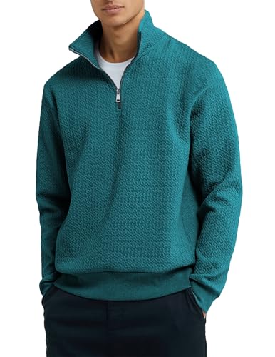 Men's Quarter Zip Sweatshirts Casual Long Sleeve Mock Neck Pullover Solid Textured Fall Clothes