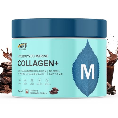 Image of MyFitFuel Hydrolyzed Beauty Marine Collagen Peptides (100gm, Chocolate) with Biotin, Hyaluronic Acid, Zinc, Vitamin C & Glucosamine | For Skin, Hair, Nails & Joints