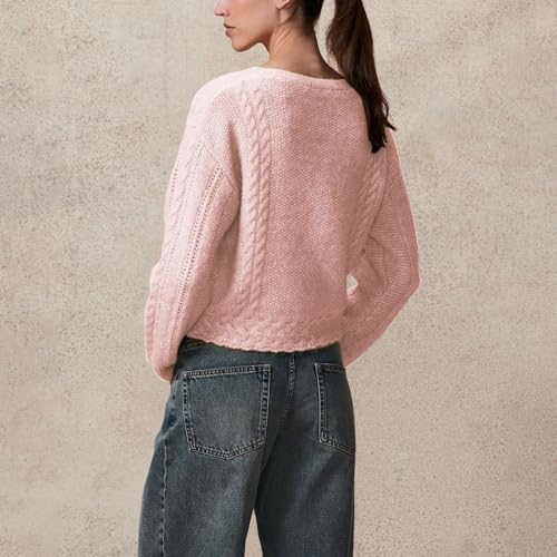 Image of Women Y2K Solid Color Knit Cardigan Long Sleeve V Neck Bow Button Open Front Sweater Top Vintage Going Out Knitwear