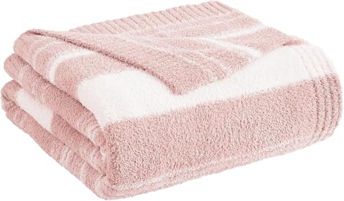 WRENGONGE Pink Throw Blanket, 50x70 Soft Cozy Striped Throw Blankets for Couch, Sofa, Bed, Travel, Lightweight Fluffy Warm Plush Decorative Blankets for Women, Men,Kids Gift