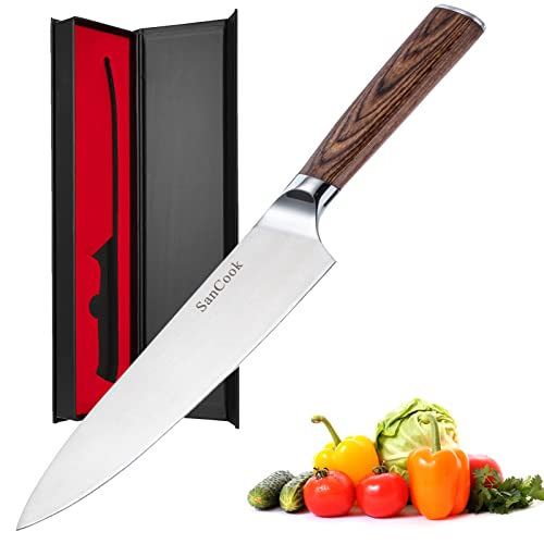 SanCook Kitchen Knife Chef Knife Vegetable Knife 8 Inch, Ultra Sharp Professional Kitchen Knives High Carbon Stainless Steel Knife with Ergonomic Handle Sharp Forged Blade Cooking Knife Gift Box