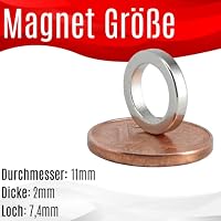 [20 Stück] Neodym Magnet N52 Ringmagnete extra stark Magnetring Magnete Mit 7,4mm Loch Bohrung Runder Ring 11mm x 2mm Scheiben Flach Rund – Ansicht 2