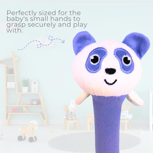 Image of Storio Baby Premium Plush Soft Panda Face Rattle Soft Toy with Squeeze Handle for Squeaky Sound, Multicolor (Pack of 2)