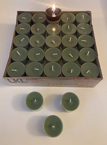 Dänisch Nightlights, Teelichter farngrün olivgrün 50er Box transparente Hülle Brenndauer ca. 8 Std Cover