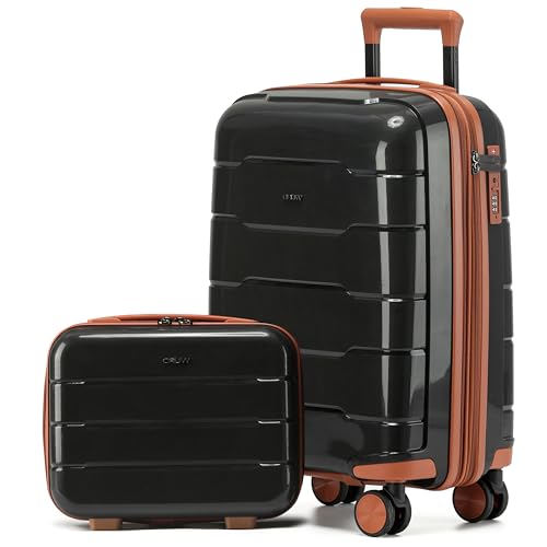 CRUW Hand Luggage 22" Expandable Lightweight Cabin Bag TSA Approved Lock Silent Wheels with Vanity Case Durable Polypropylene Luggage Suitcase Fits 56x45x25cm Overhead Carry On for easyJet.