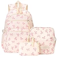 TIAASTAP Aesthetic School Bag for Girls Cute Backpack Sets Preppy School Backpack Kawaii Girls Rucksack for Teenage Secondary Primary Middle School (A01 Bow Pink)