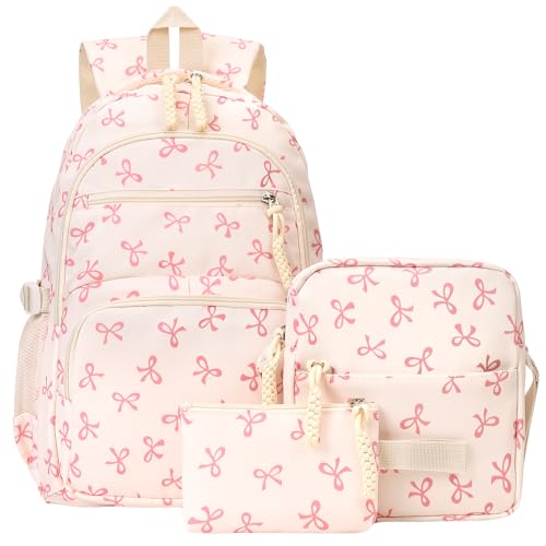 Coquette Bow Backpack - Cute Kawaii Backpack Set Aesthetic Daypack Coquette Rucksack (A01 Bow Pink)