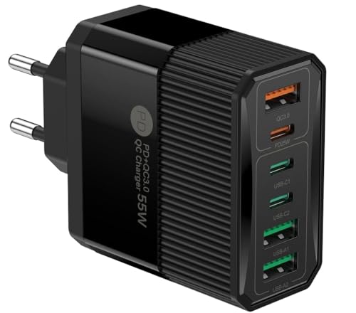 ⚡Caricabatterie da muro rapido 6 in 1: questo caricabatterie multiporta ha abbastanza potenza da condividere con 3 porte USB-C e 3 porte USB-A. Questo caricabatterie rapido offre tutto ciò di cui hai bisogno per caricare contemporaneamente smartphone, tablet e altri dispositivi USB.