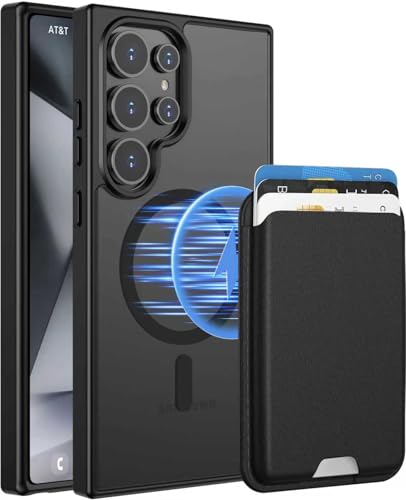 Ntwinro Magnetic for Samsung Galaxy S24 Ultra Case Detachable Magnetic Wallet with Card Holder [Fit for MagSafe] Military-Grade Shockproof Translucent Matte Anti-Scratch Phone Case Black
