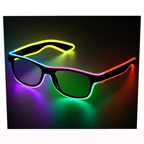 KATELUO Lunette LED Lunettes Lumineuses Fluo Soiree, Clignotant Lunettes de Soleil Fluo, Neon Lunettes de Fête à LED Glasses Lumineux pour Halloween, Carnaval, Fêtes, Concert, Club, Cosplay