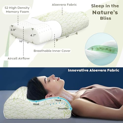 Image of AYKA Aloevera Cervical Memory Foam Pillow for Neck & Shoulder Pain Relief | Orthopedic Contour Pillow for Sleeping & Spinal Alignment | Ergonomic Support | 2-Year Warranty (Set of 2)