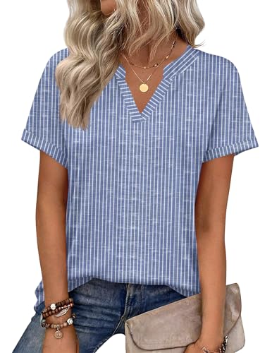 Zeagoo レディース トップス 半袖 夏 Vネック シャツ ワークブラウス ビジネス服 ファッション服, ストライプ273, 3X-Largeの商品画像（Amazon）