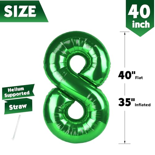 Image of 40 Inch Green Number 8 Balloon Birthday Party Decorations for Men & Women