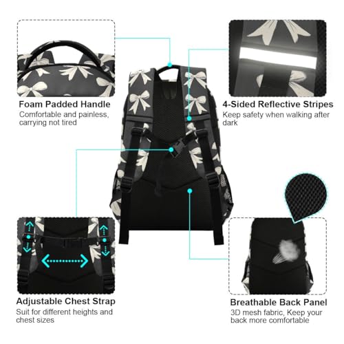 A Pattern Of Small White Bows on Dark Grey Fabric Desi Backpacks for Kids School Bag Student Backpack Bookbag For Boys Girls Casual Bag4