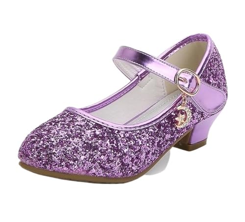 Prinsessa skor flickor höga klackar för barn, läderskor prinsessa, festskor, bröllop, rund tå, 1–3 cm (lila, 29)