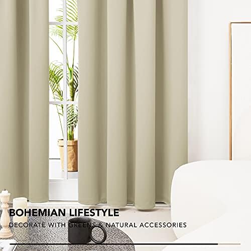 Deconovo Super Soft Curtains Thermal Insulated Pencil Pleat Blackout Curtains for Livingroom 46 x 54 Beige Two Panels