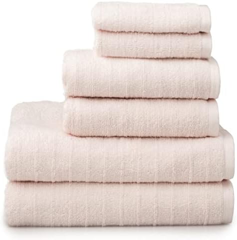 Welhome James 100% Cotton 6 Piece Towel Set | Cream | Stripe Textured | Supersoft & Durable | Highly Absorbent & Quick Dry | Ideal for Everyday Use | 450 GSM | 2 Bath 2 Hand 2 Wash Towels