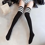 High socks for women, knee high socks, student socks, high socks, thigh high socks (Black+White)