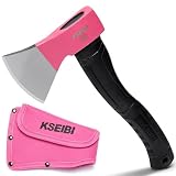 KSEIBI Hatchet with Sheath, Camping Axe for Splitting and Kindling Wood, Forged Steel Blade with Anti-Slip and Shock Reduction Handle Great Throwing Hatchets Pink