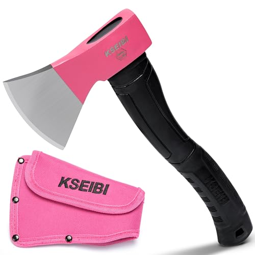 KSEIBI Hatchet with Sheath, Camping Axe for Splitting and Kindling Wood, Forged Steel Blade with Anti-Slip and Shock Reduction Handle Great Throwing Hatchets Pink