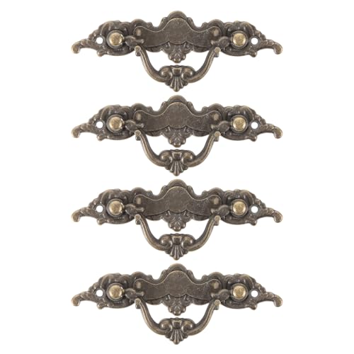 Veemoon Tiradores de Armario Vintage de Estilo Europeo, 4 Piezas de Metal en Acabado Bronce Antiguo, Manijas para Cajones y Muebles Orificio Central de 6 Cm, Herrajes Decorativos
