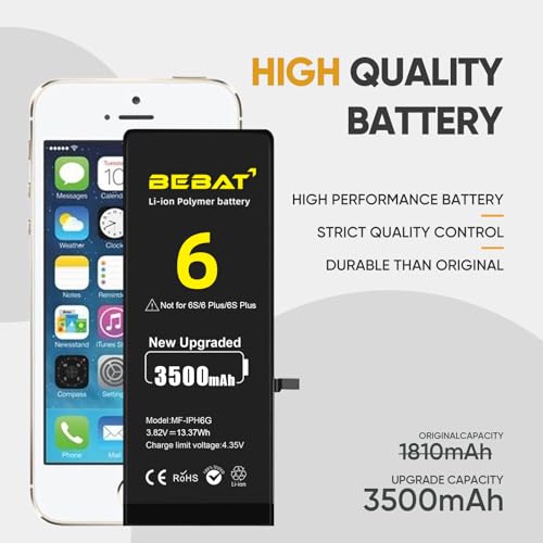 Image of Replacement for iPhone 6 Battery, 3500mAh High Capacity Li-ion Polymer Replacement Battery for Model A1586, A1589, A1549 with Professional Repair Tool Kits