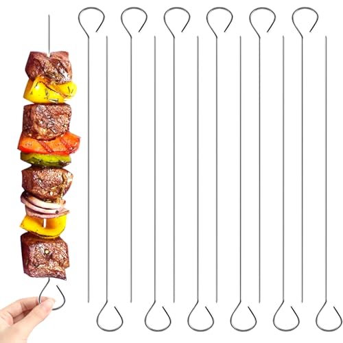 12 Pcs Stainless Steel Barbecue Metal Skewers, 8 Inch Roast Goose Needle Reusable Metal Skewers for kabobs Barbecue Skewer for Grilling Shish Kabobs, Meat and Vegetable