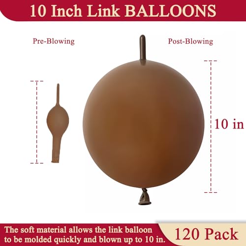 Image of Brown Link Balloons 10 Inch 120 Pcs Latex Linking Balloons for Birthday Wedding Party Festival Decorations