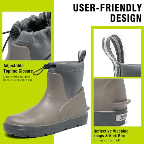 Pelbiuqik Gummistiefel Herren Wasserdicht Halbhoch kurz Reitstiefel Anti-Rutsch Gefüttert Gummischuhe Atmungsaktiv Stiefeletten Grundlegend Mode Regenschuhe mit verschnürbarer Nylonstulpe