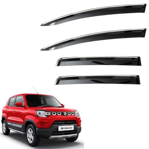 Image of CAR SAAZ Unbreakable Chrome Smoke Door Visor for Spresso (2019-Present)| Premium Sun, Rain Wind Deflector Chrome Strip Side Door Rain Visor - Set of 4 Pcs
