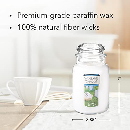 Yankee Candle Clean Cotton Scented, Large 22oz Jar Candle with Premium Paraffin-Grade Wax, Long Burn Time, Ideal for Gifts and Home Decor