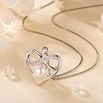 NONNYL Heart-Pearl-Necklace- Gifts for Women, Mom Wife Girlfriend Her Anniversary Birthday Mothers Day Valentine's Day Christmas Jewelry Gifts Real 8-9mm White Freshwater Cultured Pearls Pendant
