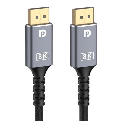8K DisplayPort Cable 1.4 DP to DP Cable 2M[8K@60Hz 4K@144Hz 1080P@240Hz] HBR3 Support 32.4Gbps HDR HDCP 2.2 FreeSync G-Sync Braided Display Port for Gaming Monitor Graphics PC