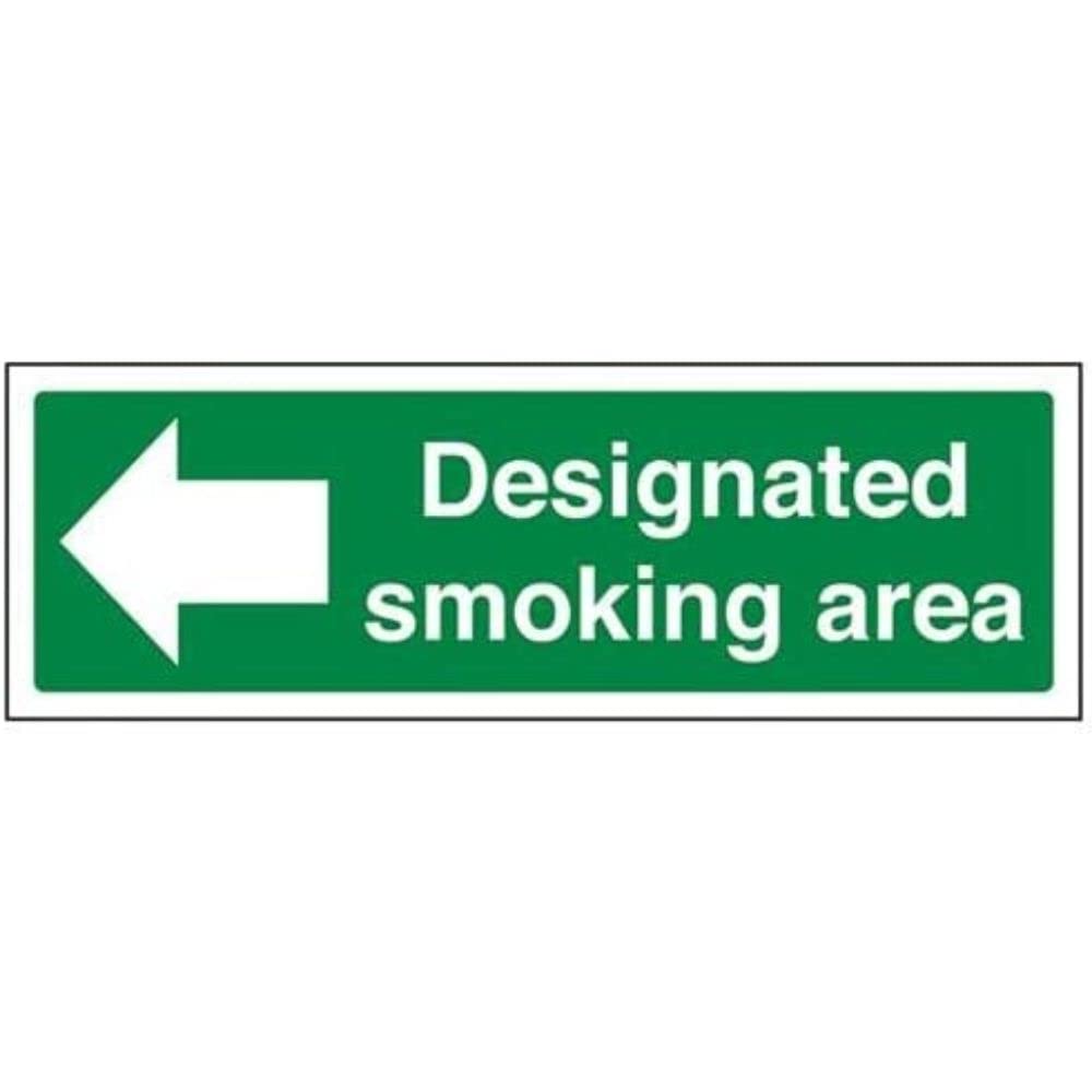 V Safety Designated Smoking Area/Arrow Left Prohibition Sign - 300mm x 100mm - 1mm Rigid Plastic