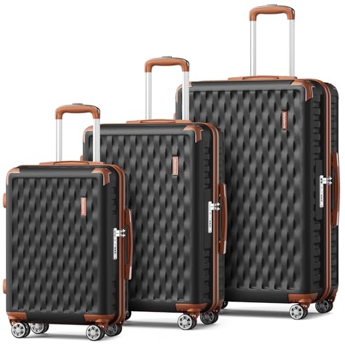 Image of Melalenia Luggage Sets 3 Piece, Hard Shell Carry on Suitcase with Spinner Wheels and TSA Lock, Travel Lightweight Luggage Set for Women, Black Brown