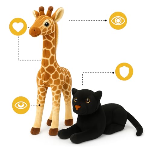 Image of Cute Giraffe & Panther Plush Toy Combo - 30 cm Soft Stuffed Animals for Kids | Super Soft & Huggable for Boys & Girls (Pack of 2)