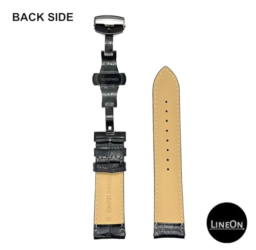 Image of Lineon 22mm Half Padded Premium Leather Mens Watch Strap with ButterFly Lock For Branded Watches Tool and Pins Include