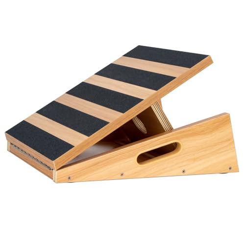 StrongTek Professional Adjustable Wooden Slant Board and Calf Stretcher with Portable Side Handle