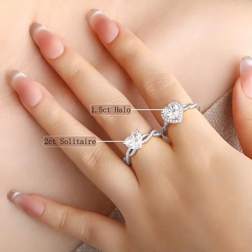 SILVERNANA 2ct Heart Moissanite Engagement Ring for Women 925 Sterling Silver Twisted Vine Pave Band Heart Solitaire Promise Ring for Her Size 9.5 — view 5