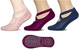Bascuda® Set of 3 Yoga Socks with Grips | Women Non Slip Socks, Ideal for Yoga, Pilates, Fitness Dance, Ballet Socks, Barre, Workout, Gym Sports | Pilates Socks for Women | Ladies Yoga Accessories