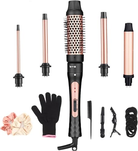 Lockenstab Set 5 in 1, Lockenbürste Lockenstäbe Große und Kleine Locken Set für verschiedene Lockenstile, Keramik-Beschichtung, Schnelle Erwärmung, mit Handschuh