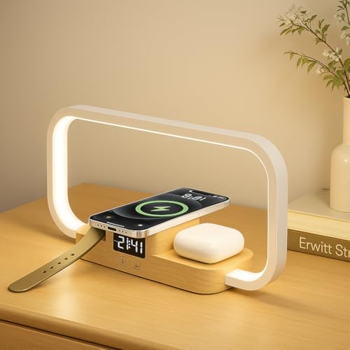 LED Bedside Lamp with Wireless Charger, 3 in 1 Touch Control Bedside Lamp, 5 Color Mode & Dimmable...