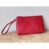 JRA商品【本革オーストリッチ】日本製 ミニポーチ クラッチバッグ ダークレッド