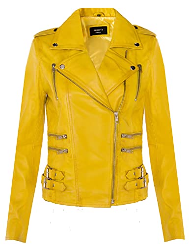 Veste Motard Jaune Rétro 100% Cuir Dames 5XL