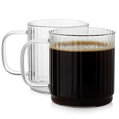 Luxu Glass Coffee Mugs With Vertical Stripes,18 Fl.oz Clear Handmade Large Wide Mouth Mocha Hot Beverage Mugs(2 Pack) #TOP8
